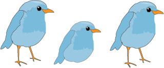 Caricatura de tres pájaros azules