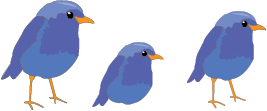 Caricatura de tres pájaros azules encima del título